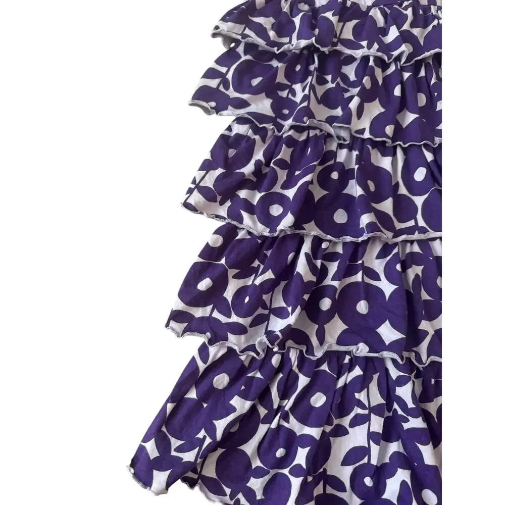 NWT Lands' End | Purple Floral Short Sleeve Tiered Knit Dress | Size 8